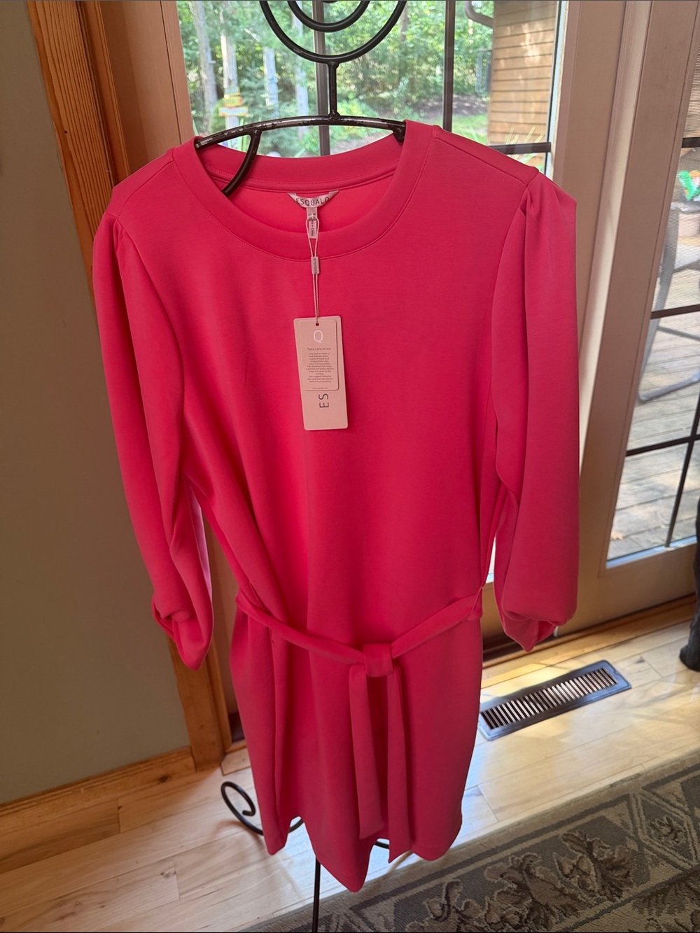 Esqualo Hot Pink Belted Knit Long Slv 3/4 Looped Sz M Dress